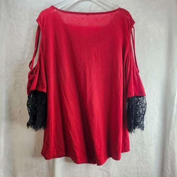 XXL Women Lace Off Shoulder Blouse T-Shirt Casual Top Red Black Pullover - Picture 4 of 12